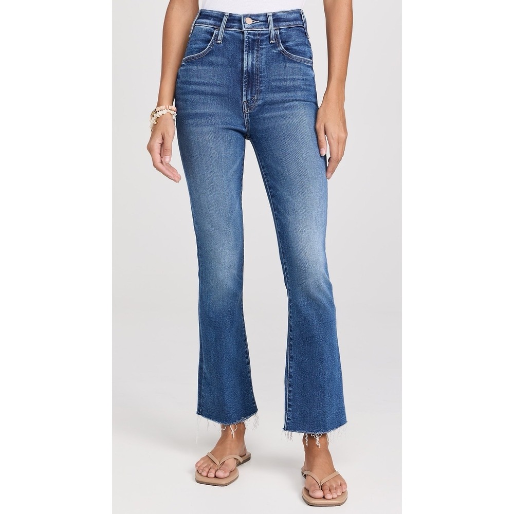 MOTHER The Hustler Ankle Fray Jeans Healing Jar Blue High Rise Cropped Sz 28